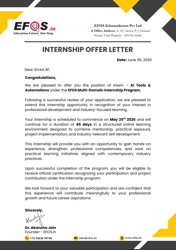 Internship Offer Letter - EFOS SkillUp India Hackathon 2026